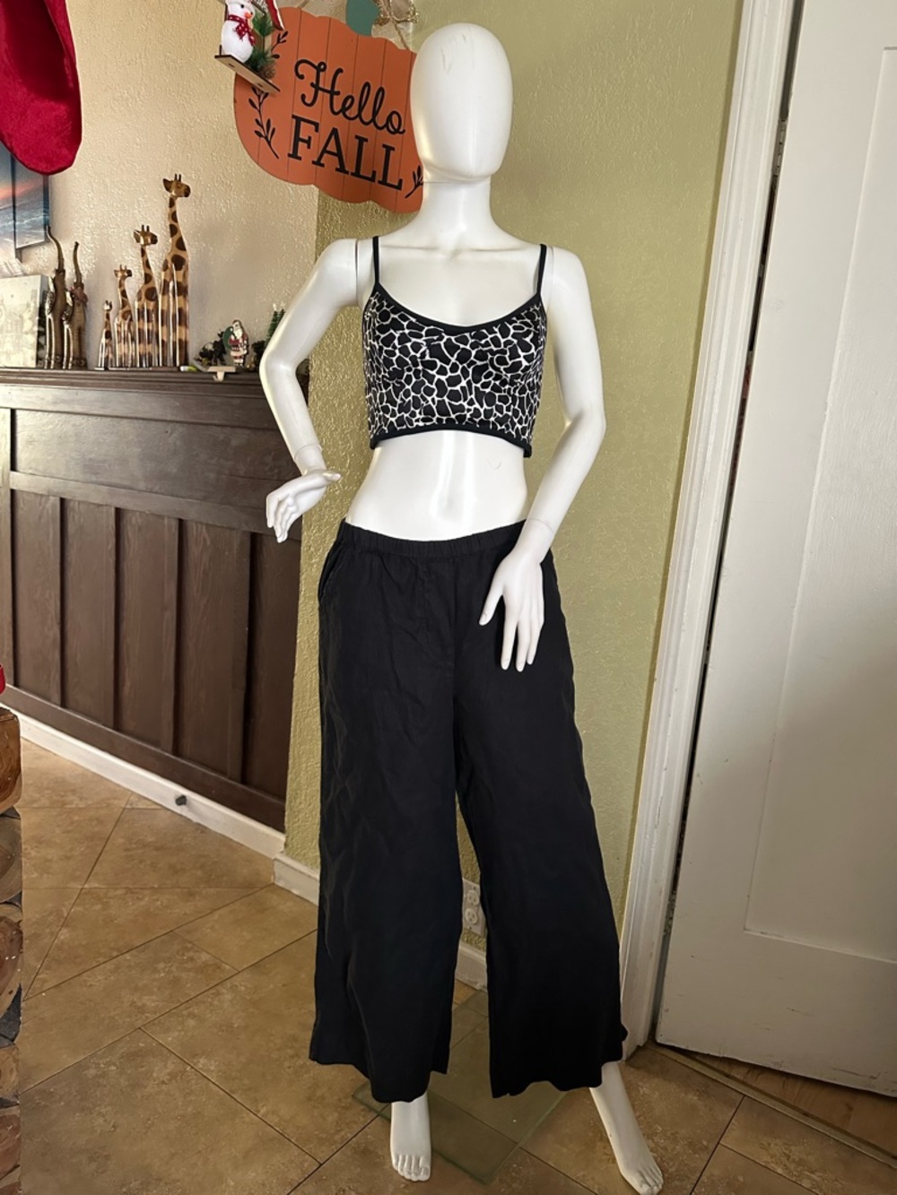 Frank & Eileen Black Wide-Leg Linen Blend Pants